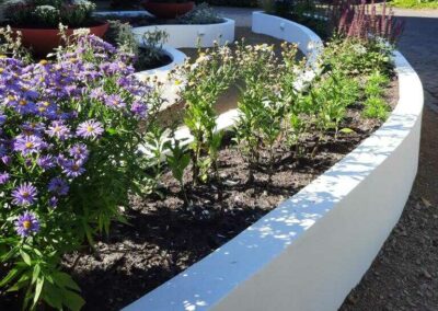 mediterrane tuin | verhoogde border | ronde tuinmuur | gestucte tuinmuur | vaste planten | bijen en vlinders